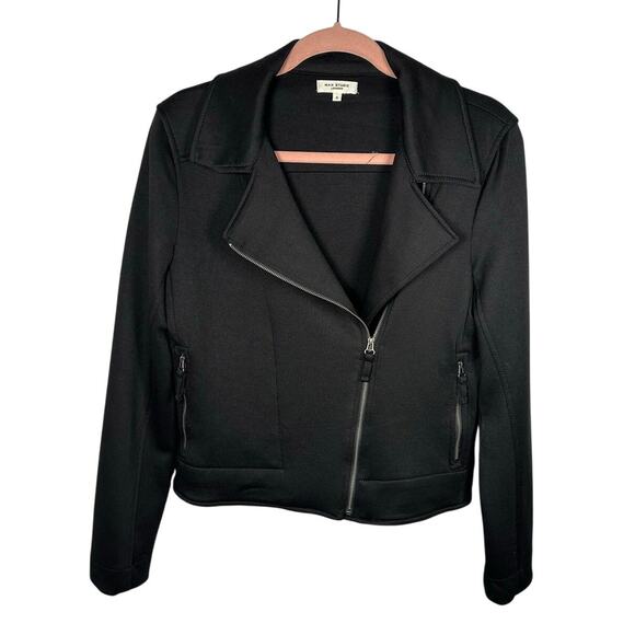 Max Studio London Black Scuba Short Moto Zip Up Jacket Women's Small - Picture 3 of 8